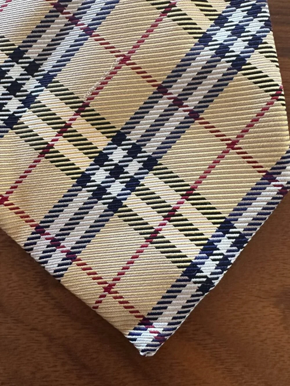 Burberrys Vintage Yellow Navy Red Plaid Tie